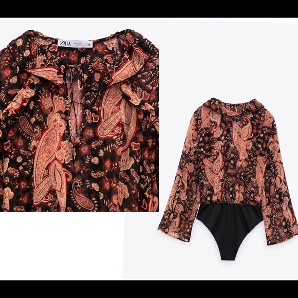 ZARA multicoloured paisley print ruffled bodysuit Sz XL NWT - Picture 3 of 9